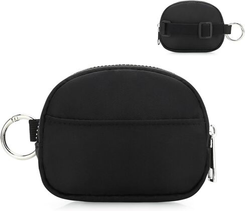 Mini Wristlet Keychain Wallet RFID Blocking Pouch with Adjustable Strap, Small Dual Layer Zipper Coin Purse Card Case, Hands-Free Compact Organizer Bag for Women Men Sports Casual, Black in Kuwait