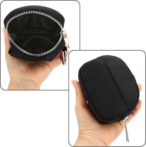 Mini Wristlet Keychain Wallet RFID Blocking Pouch with Adjustable Strap, Small Dual Layer Zipper Coin Purse Card Case, Hands-Free Compact Organizer Bag for Women Men Sports Casual, Black in Kuwait