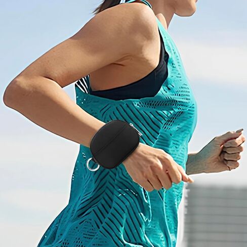 Mini Wristlet Keychain Wallet RFID Blocking Pouch with Adjustable Strap, Small Dual Layer Zipper Coin Purse Card Case, Hands-Free Compact Organizer Bag for Women Men Sports Casual, Black in Kuwait