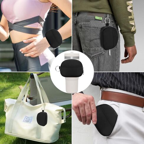 Mini Wristlet Keychain Wallet RFID Blocking Pouch with Adjustable Strap, Small Dual Layer Zipper Coin Purse Card Case, Hands-Free Compact Organizer Bag for Women Men Sports Casual, Black in Kuwait