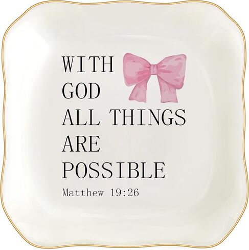 هدايا مسيحية للنساء، صينية حلية مجوهرات آية من الكتاب المقدس، صينية حلقية من السيراميك الوردي الفريد، هدية دينية ملهمة للأم والأخت والصديق والعرابة وعيد الميلاد (يقول الله-أخضر) in Kuwait