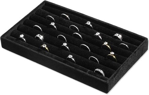 Ring Display Tray 7 Slots Ring Display Case Earrings Showcase Organizer Rings Holder Tray Velvet Jewelry Drawer Organizer Inserts, Black in Saudi Arabia
