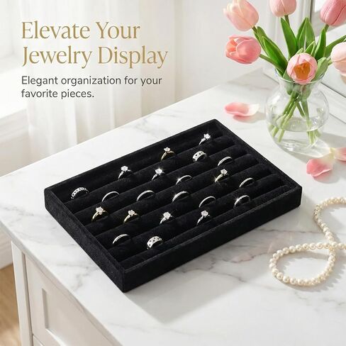 Ring Display Tray 7 Slots Ring Display Case Earrings Showcase Organizer Rings Holder Tray Velvet Jewelry Drawer Organizer Inserts, Black in Saudi Arabia