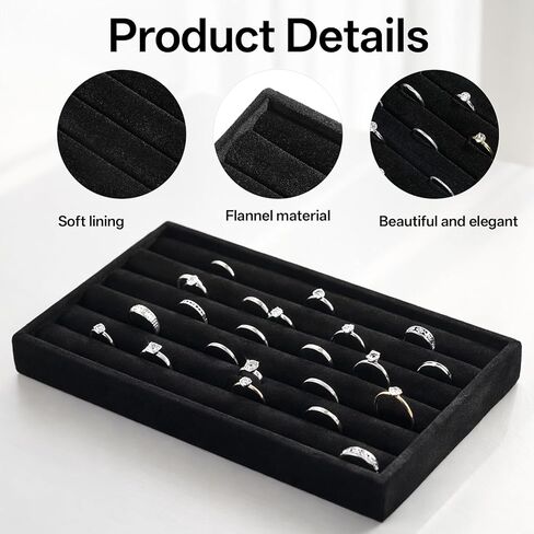 Ring Display Tray 7 Slots Ring Display Case Earrings Showcase Organizer Rings Holder Tray Velvet Jewelry Drawer Organizer Inserts, Black in Saudi Arabia