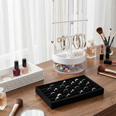 Ring Display Tray 7 Slots Ring Display Case Earrings Showcase Organizer Rings Holder Tray Velvet Jewelry Drawer Organizer Inserts, Black in Saudi Arabia