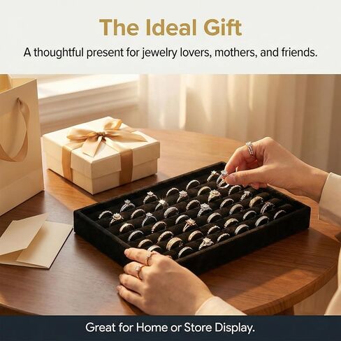 Ring Display Tray 7 Slots Ring Display Case Earrings Showcase Organizer Rings Holder Tray Velvet Jewelry Drawer Organizer Inserts, Black in Saudi Arabia