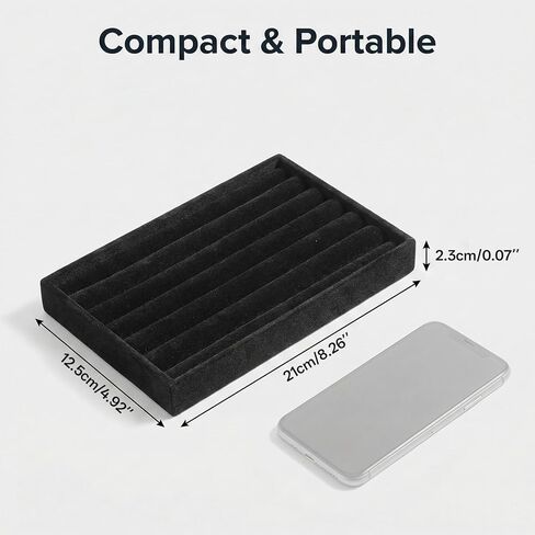 Ring Display Tray 7 Slots Ring Display Case Earrings Showcase Organizer Rings Holder Tray Velvet Jewelry Drawer Organizer Inserts, Black in Saudi Arabia