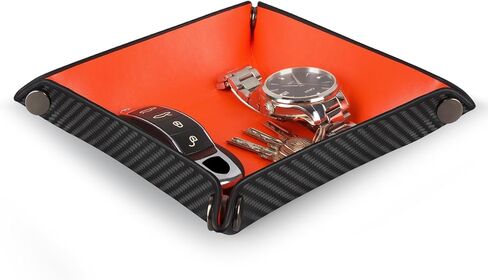 Valet Tray Organizer with Carbon Fiber Style Texture, Foldable Catchall Tray for Keys, Wallet & Everyday Essentials(Red-Small) in Saudi Arabia