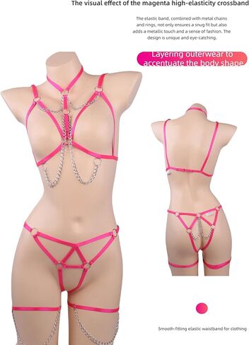 Women Strappy Harness Lingerie Set with Chains Hot Elastic Bra Thong Panty Leg Garters Adjustable Body Harness Sexy Costume in Saudi Arabia