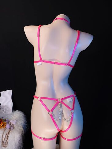Women Strappy Harness Lingerie Set with Chains Hot Elastic Bra Thong Panty Leg Garters Adjustable Body Harness Sexy Costume in Saudi Arabia