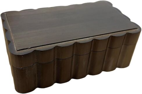 صندوق تذكار من الخشب المطاطي ذو حافة منحوتة - صندوق مجوهرات ذو حافة أخدود للحلي والصور | صندوق مجوهرات خشبي على شكل مروحة | 8.7 بوصة × 5.1 بوصة × 3.2 بوصة | هدية مثالية | صندوق هدايا (بني الجوز) in Kuwait