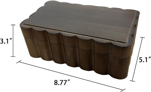 صندوق تذكار من الخشب المطاطي ذو حافة منحوتة - صندوق مجوهرات ذو حافة أخدود للحلي والصور | صندوق مجوهرات خشبي على شكل مروحة | 8.7 بوصة × 5.1 بوصة × 3.2 بوصة | هدية مثالية | صندوق هدايا (بني الجوز) in Kuwait