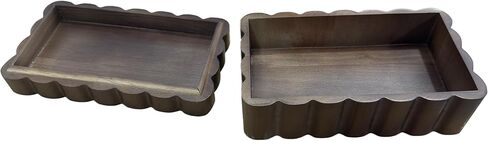 صندوق تذكار من الخشب المطاطي ذو حافة منحوتة - صندوق مجوهرات ذو حافة أخدود للحلي والصور | صندوق مجوهرات خشبي على شكل مروحة | 8.7 بوصة × 5.1 بوصة × 3.2 بوصة | هدية مثالية | صندوق هدايا (بني الجوز) in Kuwait