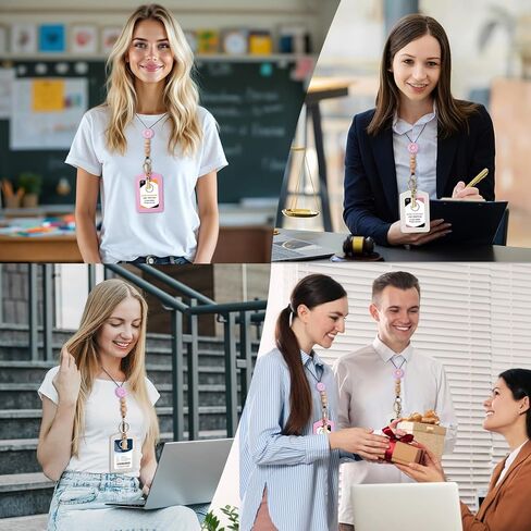 Teacher Lanyards for ID Badges - Teacher Lanyard with ID Holder, Purple Daisy Silicone Beaded Breakaway Leather Tassel Keychain Accessories, Appreciation Gifts for Women Employee(Pink Beige) in Saudi Arabia