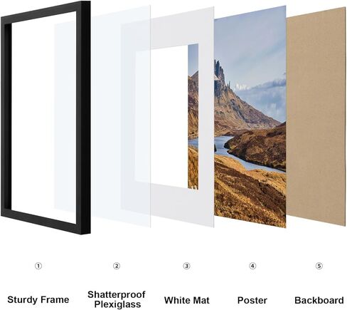 إطار ملصق Vitanly مقاس 12x18 للجدار، زجاج شبكي، يعرض صورة مقاس 11x17 مع حصيرة أو 12x18 بدون حصيرة، مادة إطار PVC، تعليق أفقي أو رأسي، عبوة واحدة، أسود in Kuwait