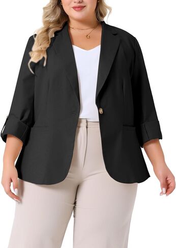 Agnes Orinda Women's Plus Size Linen Cotton Blazers Button Lightweight Office Work Business Suit Jackets in Saudi Arabia