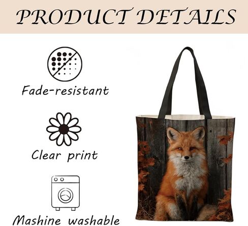 Casual Fox & Autumn Leaves Canvas Tote Bag, Durable Reusable Foldable Handbag, Reusable Grocery and Shoulder Bags for Women, Funny Shoulder Bag for Shopping Work Travel Beach in Saudi Arabia