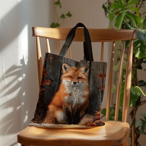 Casual Fox & Autumn Leaves Canvas Tote Bag, Durable Reusable Foldable Handbag, Reusable Grocery and Shoulder Bags for Women, Funny Shoulder Bag for Shopping Work Travel Beach in Saudi Arabia