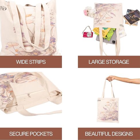 Reusable Canvas Tote Bag for Women & Girls – Double-Sided Graphic Print Aesthetic Handbag, Crossbody Bag Shoulder Tote Book Bag Cell Phone Purse, Plastic Coated Square Tote Bag in Saudi Arabia
