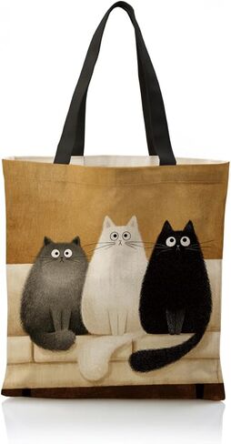 Cartoon Fluffy Three Kittens Canvas Tote Bag, Shoulder Shopping Bag, Reusable Fashion Bags, Funny Totes for Shopping Work Travel Beach, Cat Lover Gift in Saudi Arabia