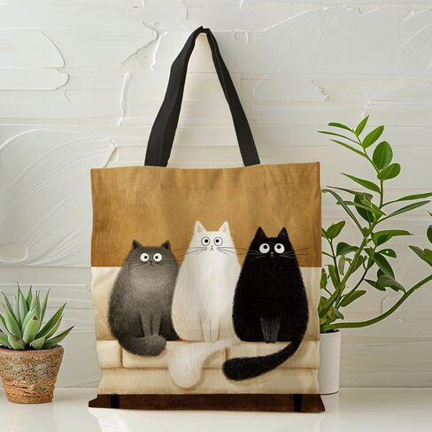 Cartoon Fluffy Three Kittens Canvas Tote Bag, Shoulder Shopping Bag, Reusable Fashion Bags, Funny Totes for Shopping Work Travel Beach, Cat Lover Gift in Saudi Arabia