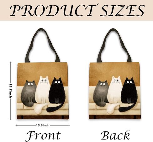 Cartoon Fluffy Three Kittens Canvas Tote Bag, Shoulder Shopping Bag, Reusable Fashion Bags, Funny Totes for Shopping Work Travel Beach, Cat Lover Gift in Saudi Arabia