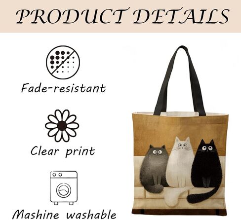 Cartoon Fluffy Three Kittens Canvas Tote Bag, Shoulder Shopping Bag, Reusable Fashion Bags, Funny Totes for Shopping Work Travel Beach, Cat Lover Gift in Saudi Arabia