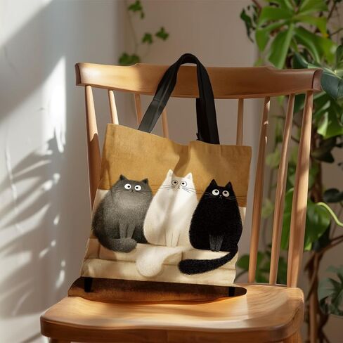Cartoon Fluffy Three Kittens Canvas Tote Bag, Shoulder Shopping Bag, Reusable Fashion Bags, Funny Totes for Shopping Work Travel Beach, Cat Lover Gift in Saudi Arabia
