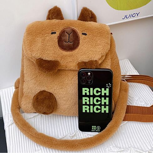 Capybara Cute Plush Bag,Cartoon Phone Travel Gift Casual Bag,Fluffy Handbag Double Use Single Shoulder Backpack in Saudi Arabia