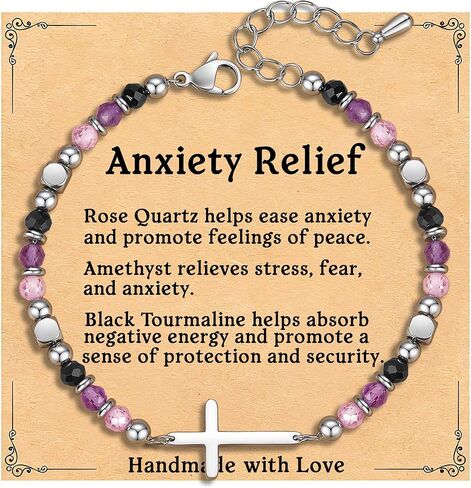 Christian Cross Bracelet for Women & Teen Girls, Anxiety Relief Faith Jewelry, Easter Confirmation First Communion Gifts, Dainty Healing Crystal Bead Bracelet in Saudi Arabia