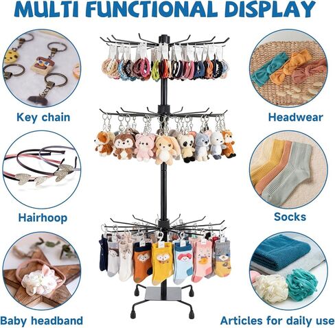 2 Pcs Rotating Display Stand 3 Tiers Spinning Display Stand with Hooks Jewelry Display Rack for Necklace Earrings Key Rings Vendor Events in Kuwait