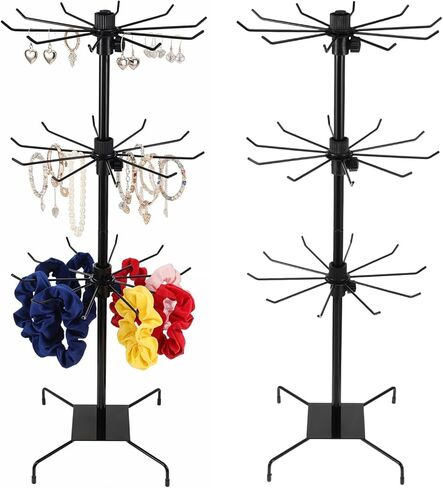 2 Pcs Retail Display Stand, 3-Tier Rotating Rack Black Metal Necklace and Bracelet Organizer Jewelry Stand Heavy Duty Adjustable Countertop Stands for Retail Earring Keychains Jewelry in Saudi Arabia