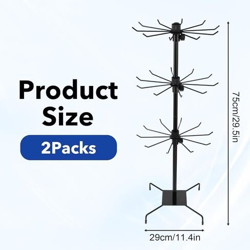 2 Pcs Retail Display Stand, 3-Tier Rotating Rack Black Metal Necklace and Bracelet Organizer Jewelry Stand Heavy Duty Adjustable Countertop Stands for Retail Earring Keychains Jewelry in Saudi Arabia