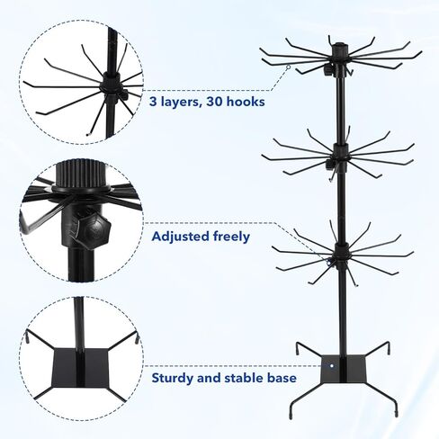 2 Pcs Retail Display Stand, 3-Tier Rotating Rack Black Metal Necklace and Bracelet Organizer Jewelry Stand Heavy Duty Adjustable Countertop Stands for Retail Earring Keychains Jewelry in Saudi Arabia