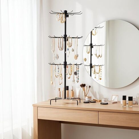 2 Pcs Retail Display Stand, 3-Tier Rotating Rack Black Metal Necklace and Bracelet Organizer Jewelry Stand Heavy Duty Adjustable Countertop Stands for Retail Earring Keychains Jewelry in Saudi Arabia