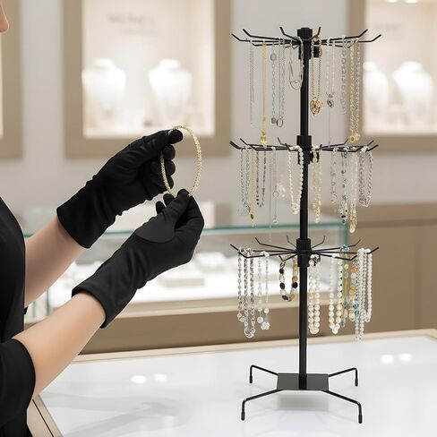 2 Pcs Retail Display Stand, 3-Tier Rotating Rack Black Metal Necklace and Bracelet Organizer Jewelry Stand Heavy Duty Adjustable Countertop Stands for Retail Earring Keychains Jewelry in Saudi Arabia