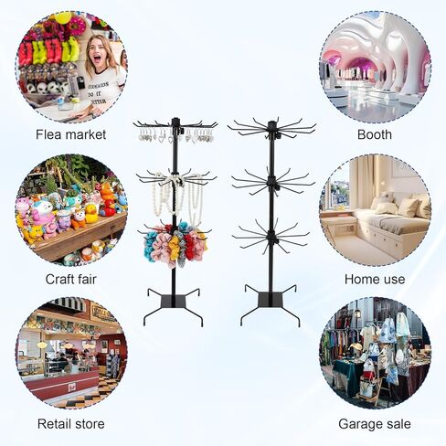 2 Pcs Retail Display Stand, 3-Tier Rotating Rack Black Metal Necklace and Bracelet Organizer Jewelry Stand Heavy Duty Adjustable Countertop Stands for Retail Earring Keychains Jewelry in Saudi Arabia