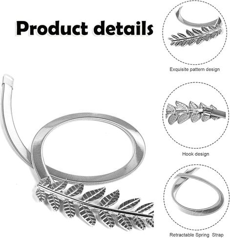 4 Pack Aluminum Alloy Spring Curtain Ties Holdback, Sliver Leaf Carving Curtain Tiebacks, for Drapes Modern Style Curtain Holdback Decor in Kuwait