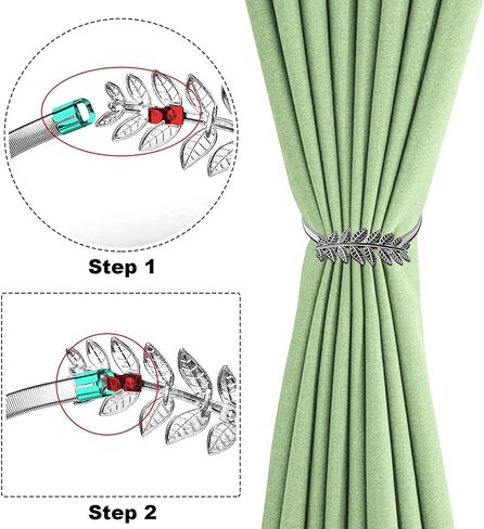 4 Pack Aluminum Alloy Spring Curtain Ties Holdback, Sliver Leaf Carving Curtain Tiebacks, for Drapes Modern Style Curtain Holdback Decor in Kuwait