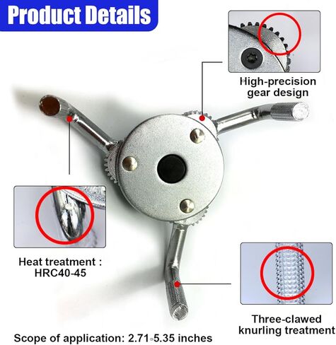 Universal Adjustable Oil Filter Wrench from 2.7" to 5.4", 3 Jaws Oil Filter Removal Tool, Heavy Duty Car Filters Wrench Set Set for Cars, Trucks, Tractor in Kuwait