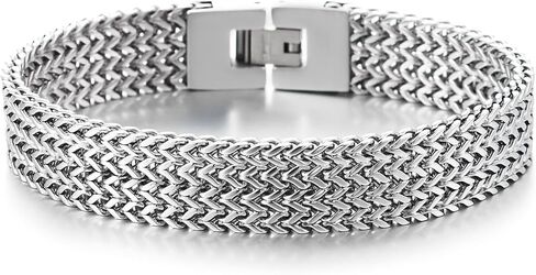 سوار شبكي منسوج من الفولاذ المقاوم للصدأ عريض للرجال من COOLSTEELANDBEYOND، مجوهرات سلسلة ربط قمح مسطحة، هدية عصرية رجالية صناعية له in Saudi Arabia