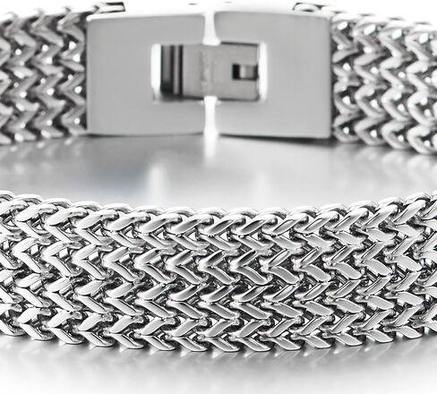 سوار شبكي منسوج من الفولاذ المقاوم للصدأ عريض للرجال من COOLSTEELANDBEYOND، مجوهرات سلسلة ربط قمح مسطحة، هدية عصرية رجالية صناعية له in Saudi Arabia
