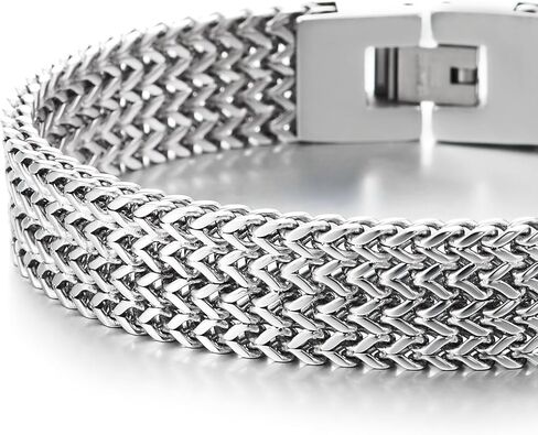 سوار شبكي منسوج من الفولاذ المقاوم للصدأ عريض للرجال من COOLSTEELANDBEYOND، مجوهرات سلسلة ربط قمح مسطحة، هدية عصرية رجالية صناعية له in Saudi Arabia