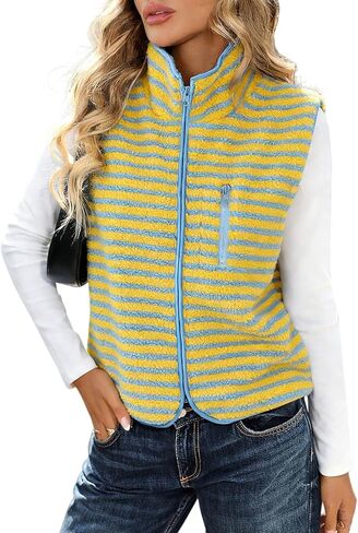 Womens Sherpa Vest Fleece Jacket Fashion 2026 Spring Clothes Sleeveless Zip Up Striped Lightweight Outerwear in Saudi Arabia