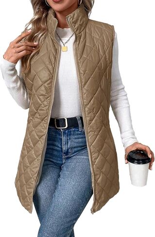 سترة طويلة للنساء مبطنة بالصوف سترة منتفخة دافئة بدون أكمام وسترات فروي للطقس البارد in Kuwait