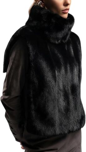Yimoon Faux Fur Vest for Women Fuzzy Turtleneck Sleeveless Pullover Shawl Winter Warm Vest Top Outwear in Saudi Arabia
