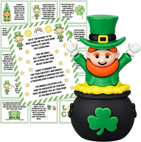 Roowest 1 Pcs Mini Leprechaun Figurines Bulk St Patricks Day Gift Leprechaun Trap Decorations to Hide with Lucky Hunt Card St Patricks Day Party Favors for School Classroom Exchange Prize (Sit) in Saudi Arabia