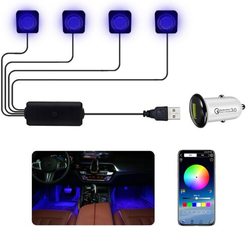 أضواء السيارة الداخلية APP التحكم في اللون تغيير حجم صغير LED ضوء لمبة مزامنة الموسيقى داخل طقم الإضاءة المحيطة USB ومحول الشاحن 12 فولت للسيارات والشاحنات تحت ملحقات لوحة القيادة والدراجات النارية in Saudi Arabia