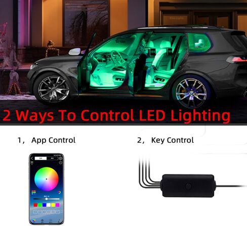 أضواء السيارة الداخلية APP التحكم في اللون تغيير حجم صغير LED ضوء لمبة مزامنة الموسيقى داخل طقم الإضاءة المحيطة USB ومحول الشاحن 12 فولت للسيارات والشاحنات تحت ملحقات لوحة القيادة والدراجات النارية in Saudi Arabia