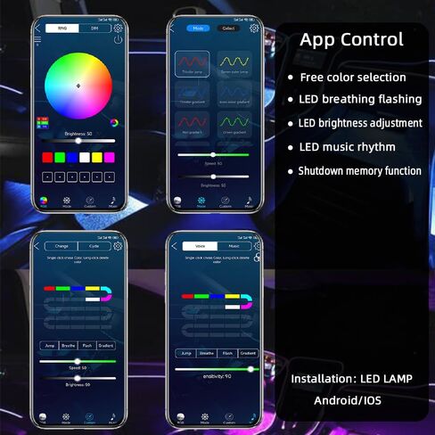 أضواء السيارة الداخلية APP التحكم في اللون تغيير حجم صغير LED ضوء لمبة مزامنة الموسيقى داخل طقم الإضاءة المحيطة USB ومحول الشاحن 12 فولت للسيارات والشاحنات تحت ملحقات لوحة القيادة والدراجات النارية in Saudi Arabia